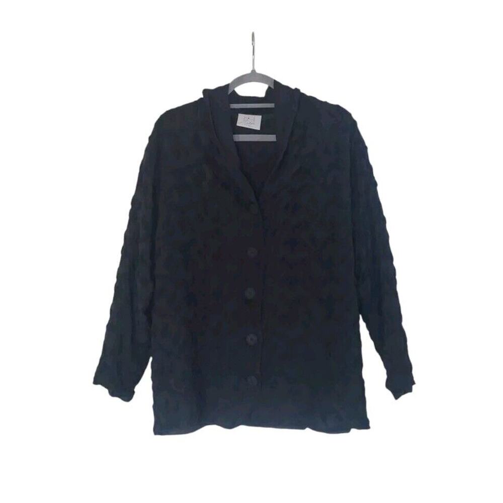 Biya Rated R (Johnny Was) Chiffon Textured Embroidered Black Blouse Med/Large